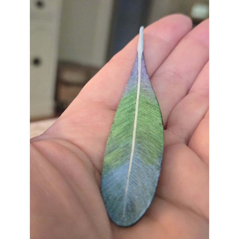 Hand Painted Feather Brooch Artisan Wood Scherer 1993 Pin